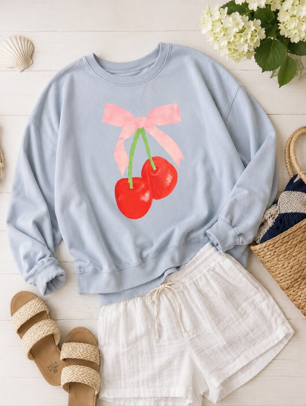 Forever 21 Light Blue Cherry Graphic Crewneck Sweatshirt - Picture 4 of 4